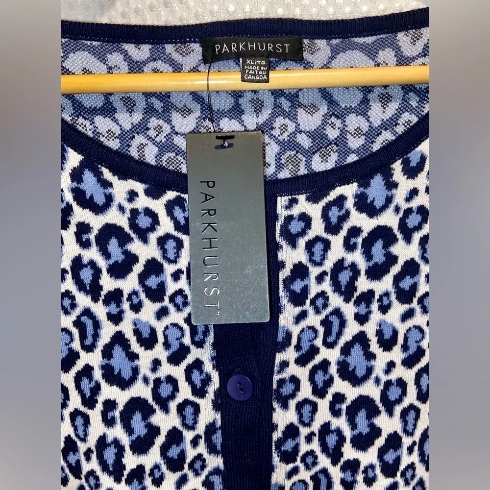 Women’s‎ PARKHURST navy blue cheetah print buttoned knit Cardigan size XL - Picture 8 of 11